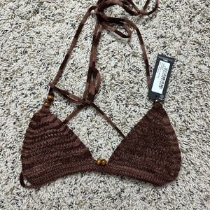 PrettyLittleThing Crochet Bead Trim Bikini top, XS